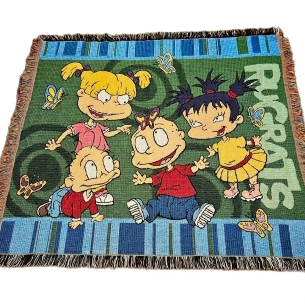 Rugrats Playground Woven Tapestry Cotton Blend Fringed Throw Blanket